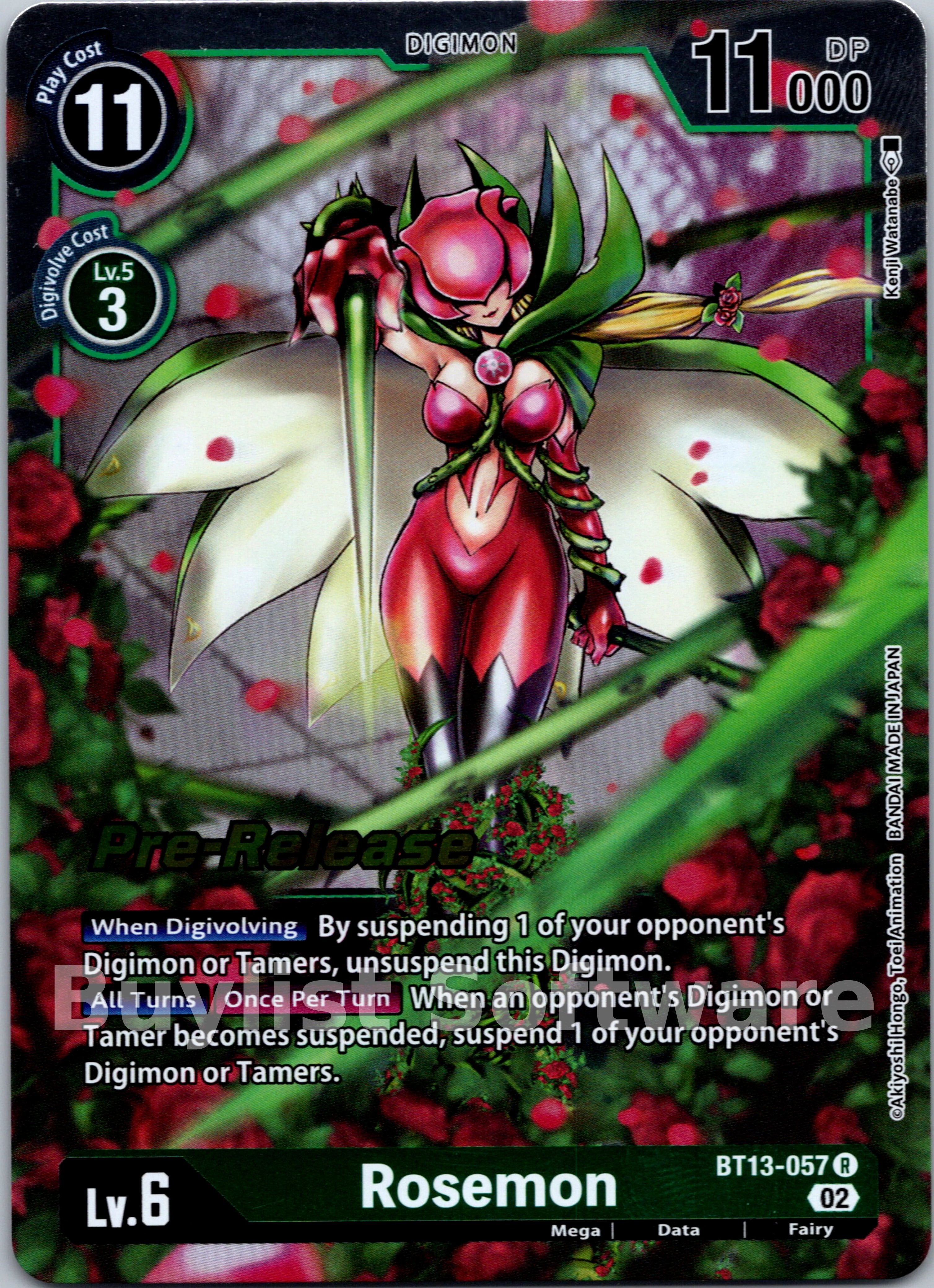 digimon card game rosemon - Release Special Booster Ver.1.0 (BT01-03) Card TypeDigimon FormMega ColorGreen Play Cost12 DP12000 Level6 Digivolve Lv.5/ 4 Attribute / Type Data / Fairy Card Effect[Digisorption Digimon card game TCG Rosemon