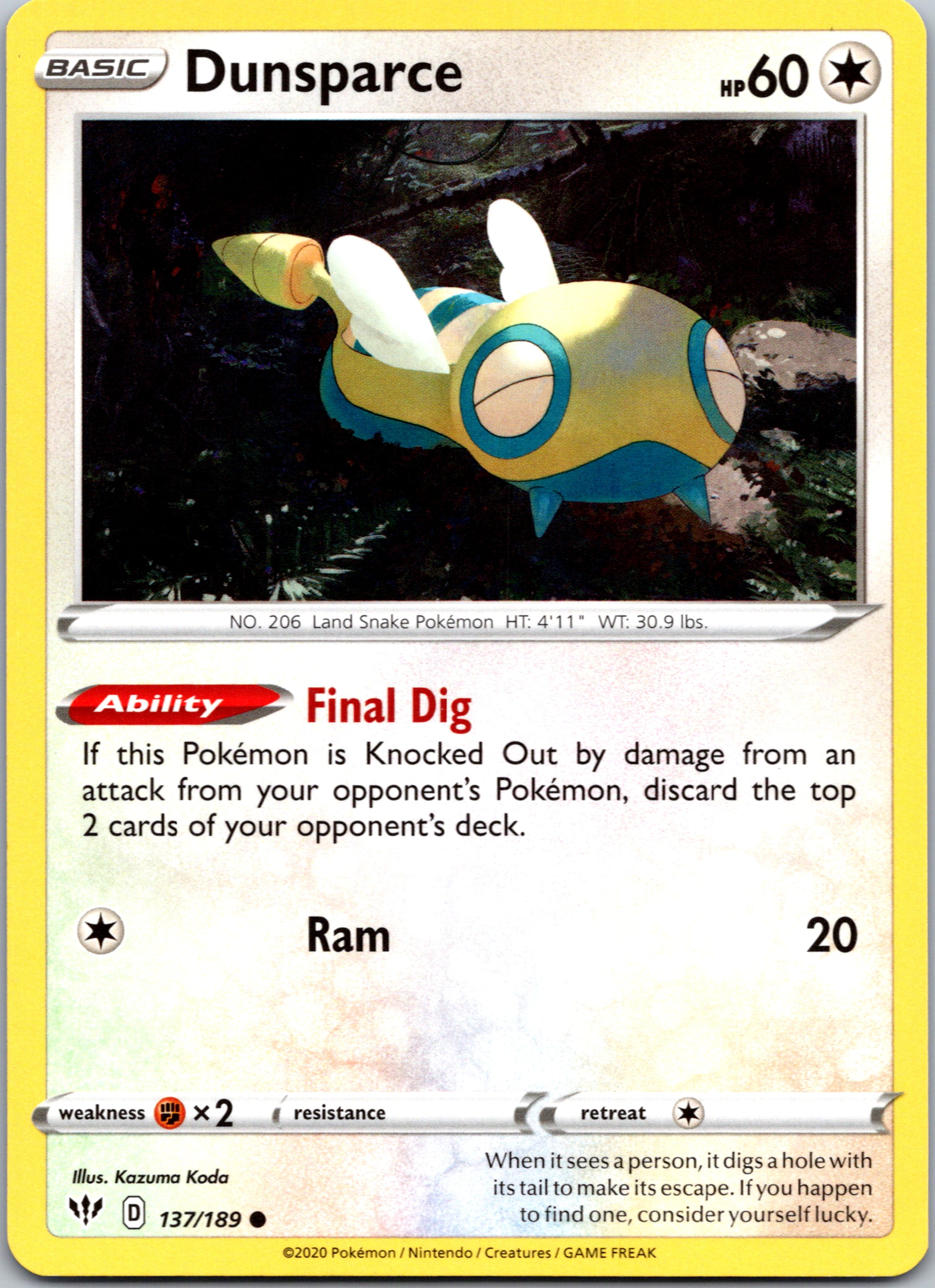 Dunsparce (137/189) [SWSH03: Darkness Ablaze]