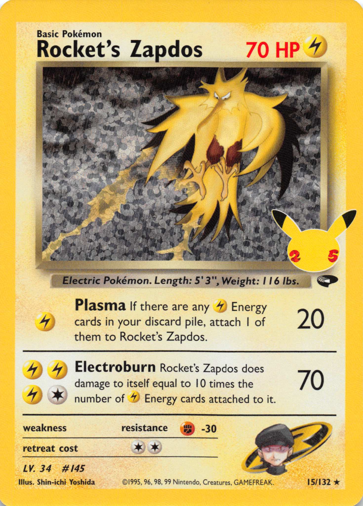 Rocket's Zapdos [15/132] (Celebrations: Classic Collection) Holofoil