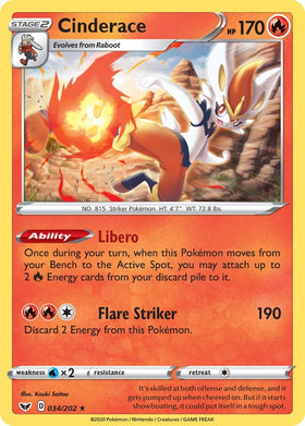 Cinderace (034/202) (034/202) [SWSH01: Sword & Shield Base Set]
