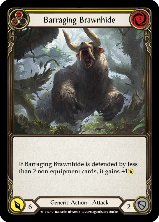 Barraging Brawnhide (Yellow) [WTR177] [Welcome to Rathe] 1st Edition Rainbow Foil