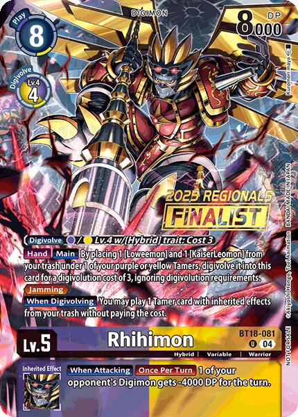 Rhihimon (2025 Regionals Finalist) [BT18-081 U] [Release Special Booster 2.0] Foil