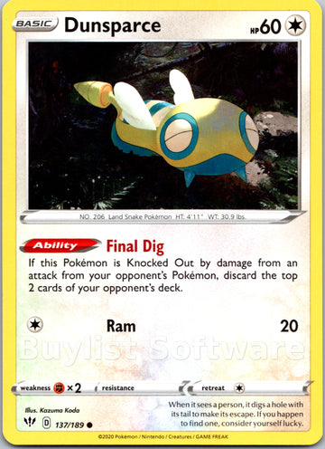 Dunsparce [137/189] [Darkness Ablaze] Reverse Holofoil