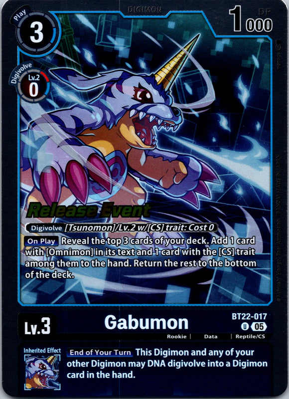 Gabumon [BT22-017 U] [Cyber Eden Release Event Cards] Foil