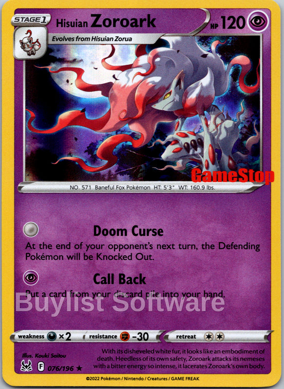 Hisuian Zoroark (076/196) (GameStop) [Sword & Shield: Lost Origin]