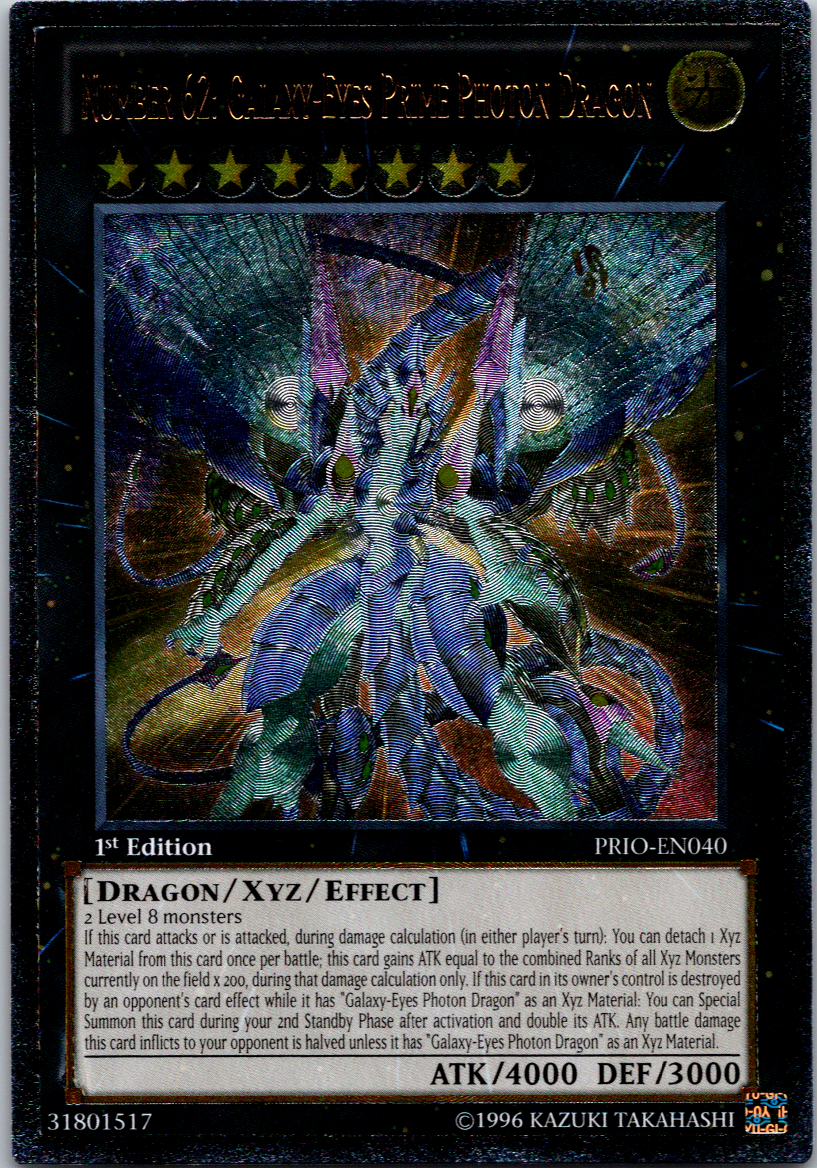 Number 62: Galaxy-Eyes Prime Photon Dragon [PRIO-EN040] Ultimate Rare