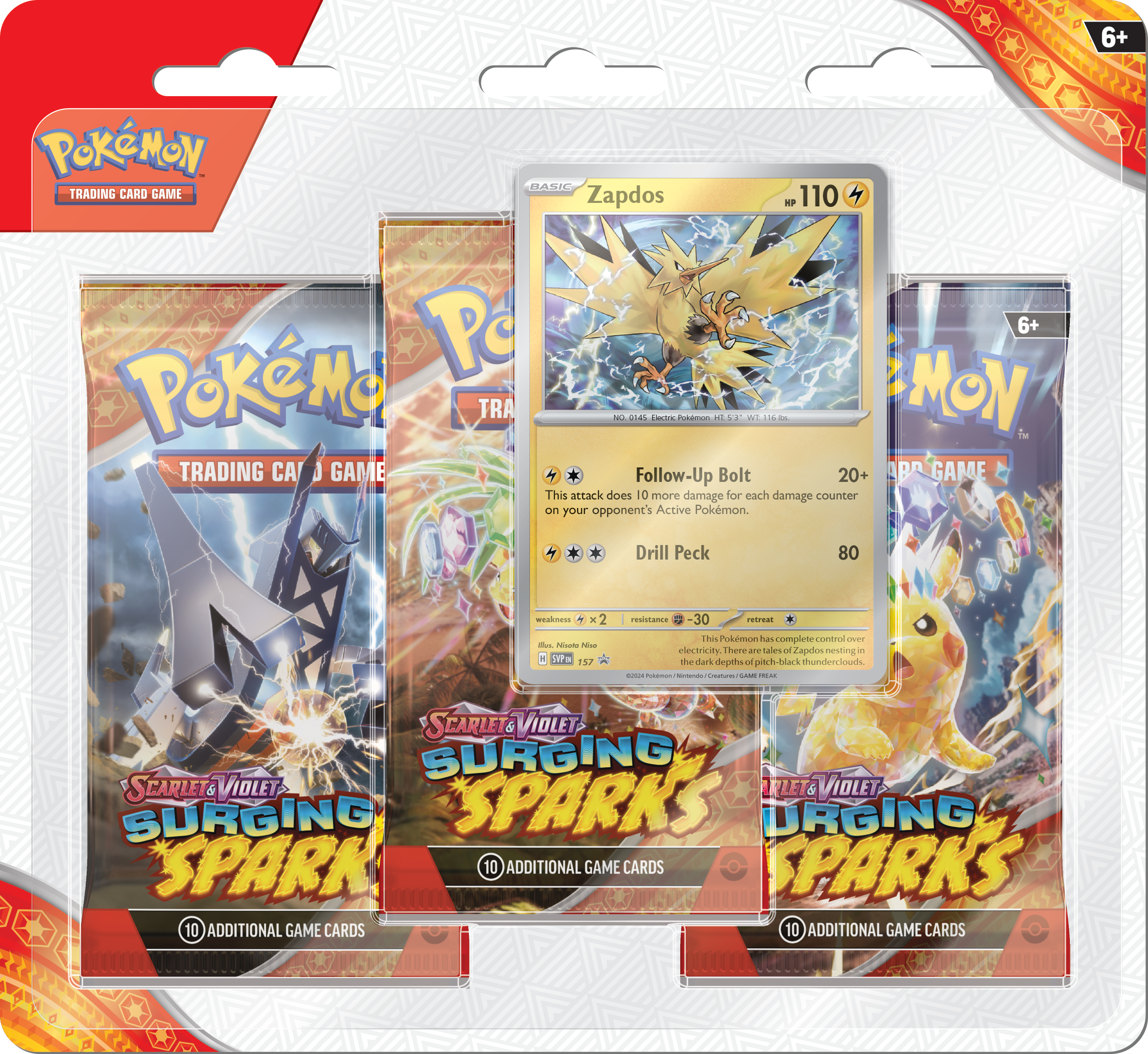 Pokémon TCG: Scarlet & Violet Surging Sparks - 3-Pack Blister (Zapdos)
