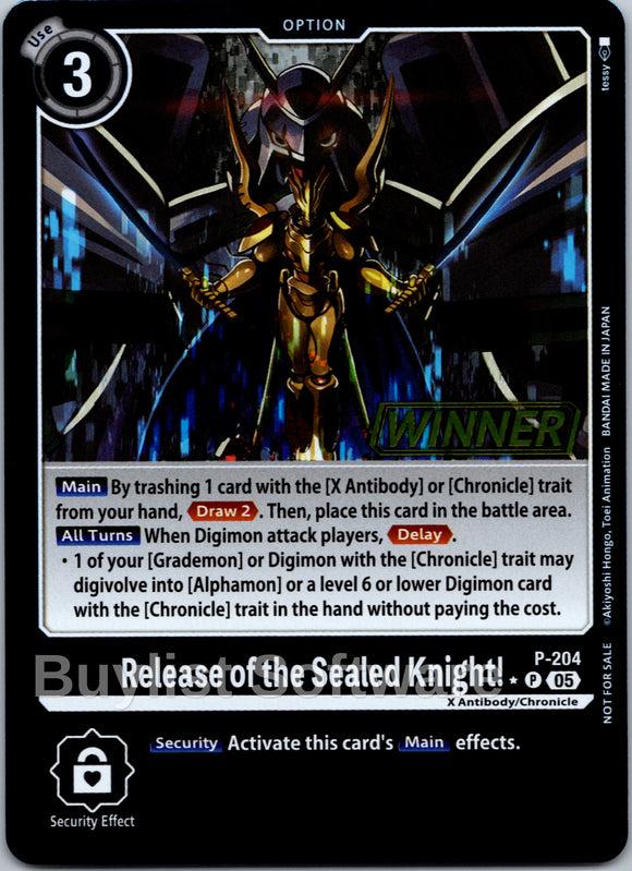Release of the Sealed Knight! (Store Tournament 2025 Vol.4 Winner Pack) [P-204 P] [Digimon Promotion Cards] Foil