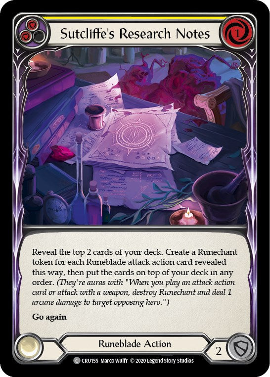 Sutcliffe's Research Notes (Yellow) [CRU155] [Crucible of War] Unlimited Edition Rainbow Foil