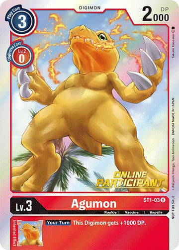 Agumon (2021 Championship Online Regional) [Online Participant] [ST1-03] [Starter Deck 01: Gaia Red] Foil