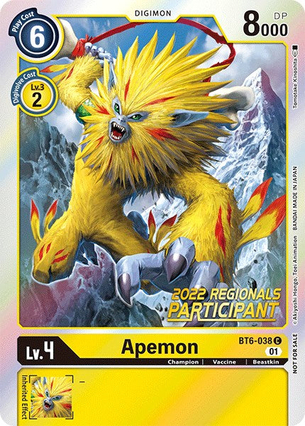 Apemon (2022 Championship Online Regional) [Online Participant] [BT6-038 C] [Double Diamond] Foil