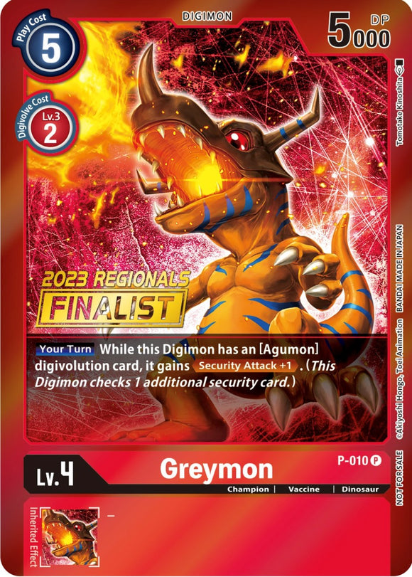 Greymon (2023 Regionals Finalist) [P-010] [Digimon Promotion Cards] Foil