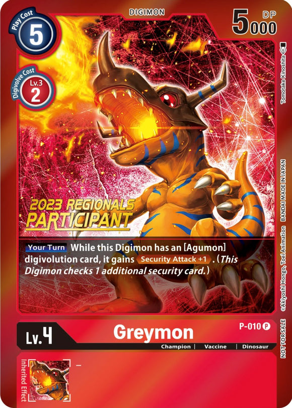 Greymon (2023 Regionals Participant) [P-010] [Digimon Promotion Cards] Foil