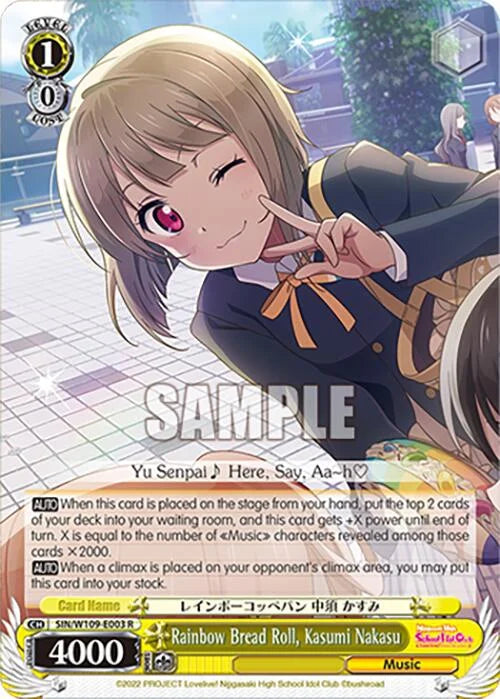 4d91944a-0b46-47fa-bea9-fb030e9bcfeb | ws-sin/w109-e003-r-nf-loveliveschoidolfest2miralive-rar-nm | Rainbow Bread Roll, Kasumi Nakasu