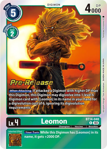 Leomon [BT14-048] [Blast Ace Pre-Release Cards] Foil
