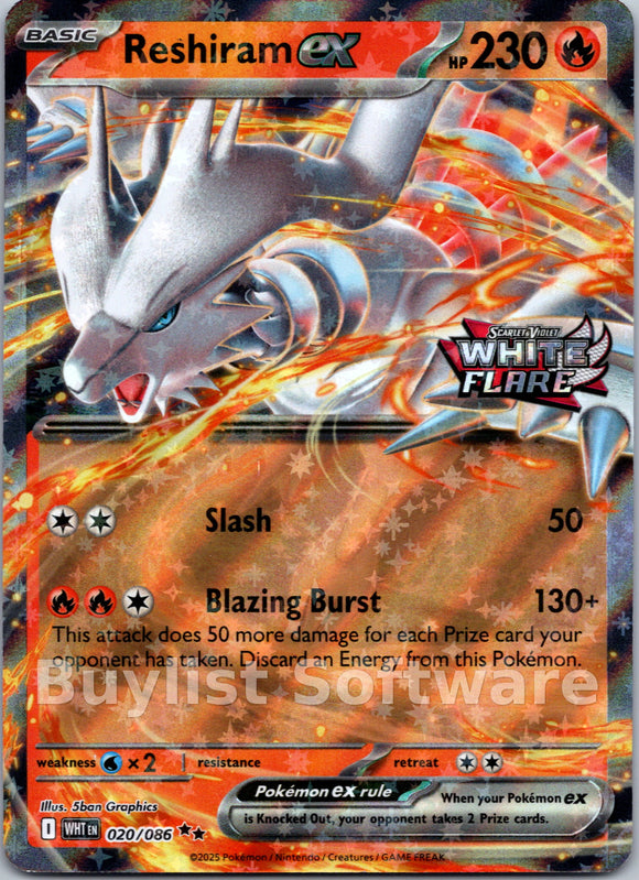 Reshiram ex (White Flare Stamped) [020/086] [White Flare] Holofoil