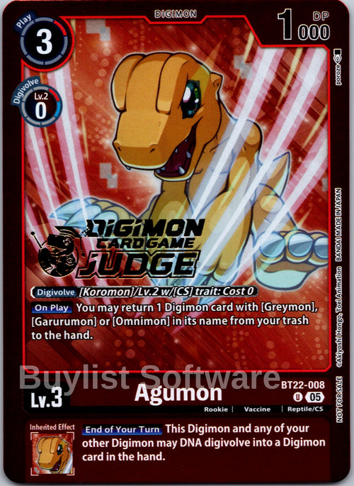 Agumon (Judge Pack 2025 Wave 2) [BT22-008] [Cyber Eden] Foil