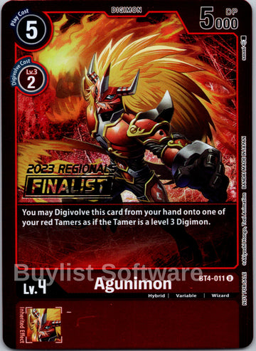 Agunimon (2023 Regionals Finalist) [BT4-011] [Great Legend] Foil