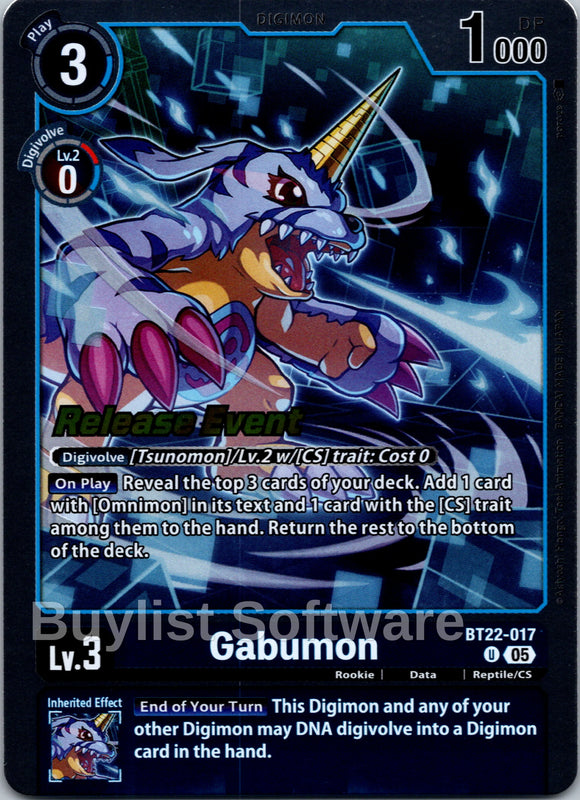 Gabumon [BT22-017 U] [Cyber Eden Release Event Cards] Foil