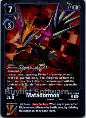 Matadormon [BT23-066 R] [Hackers' Slumber Release Event Cards] Foil