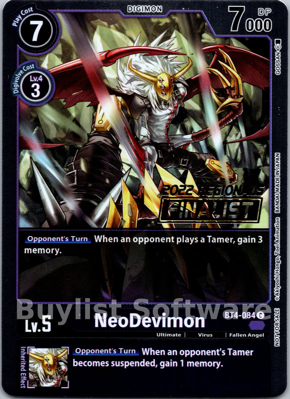 NeoDevimon (2022 Championship Online Regional) [Online Finalist] [BT4-084] [Great Legend] Foil