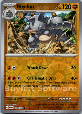 Rhydon [112/165] [Scarlet & Violet 151] Reverse Holofoil