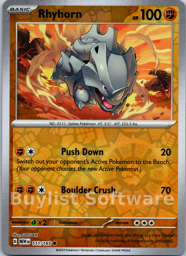 Rhyhorn [111/165] [Scarlet & Violet 151] Reverse Holofoil