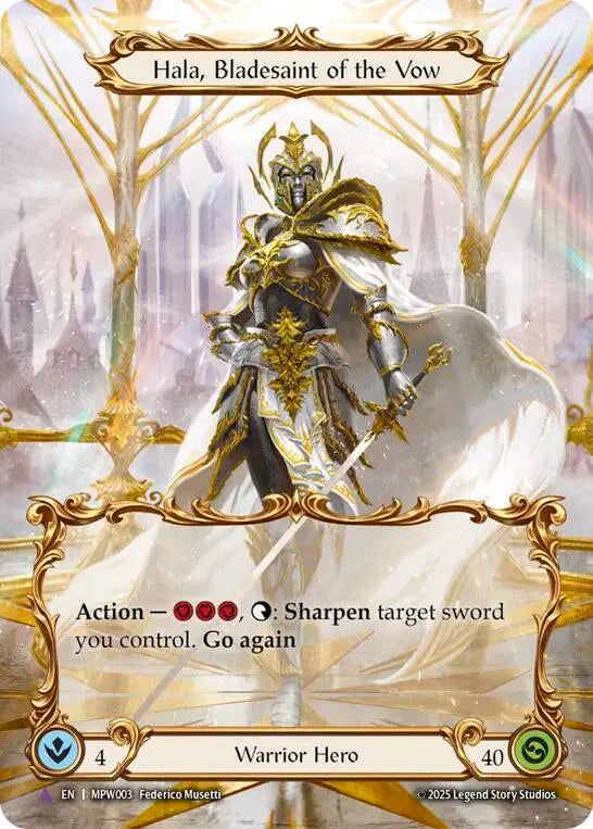 d56428b8-8495-4304-89ea-b7735a33dc20 | fab-mpw003-cf-mastpackwarr-m-mar-nm | Hala, Bladesaint of the Vow (Marvel)
