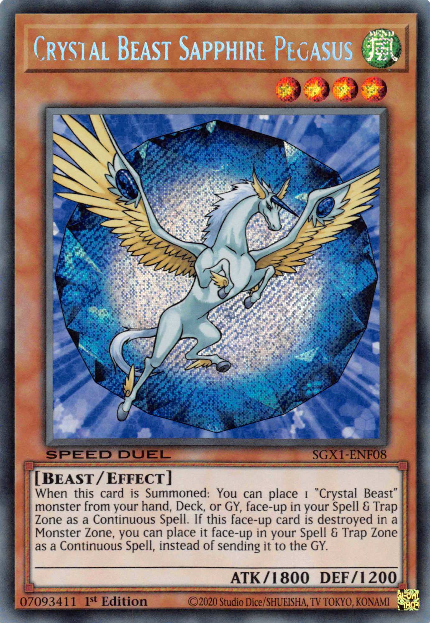Crystal Beast Sapphire Pegasus [SGX1-ENF08] Secret Rare - Duel Kingdom