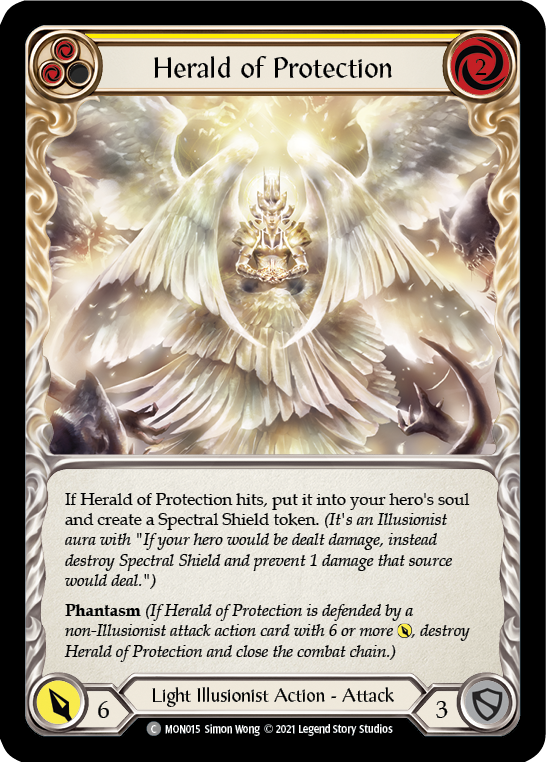 Herald of Protection (Yellow) (Rainbow Foil) [MON015-RF] 1st Edition Rainbow Foil - Duel Kingdom