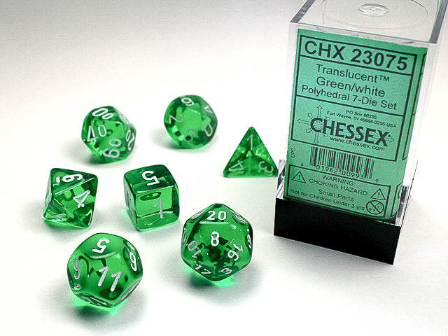 Chessex 7ct Translucent Green/White Dice Set - Duel Kingdom