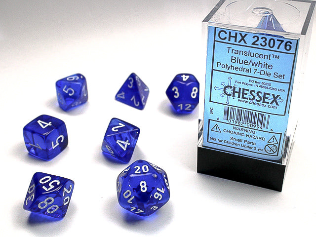 Chessex 7ct Translucent Blue/White Dice Set - Duel Kingdom