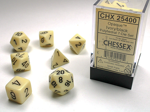 Chessex 7ct Opaque Ivory/Black Dice Set - Duel Kingdom