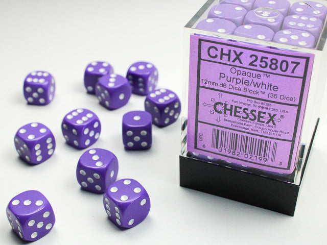 Chessex 36ct Purple w/ White Opaque D6 Dice - Duel Kingdom
