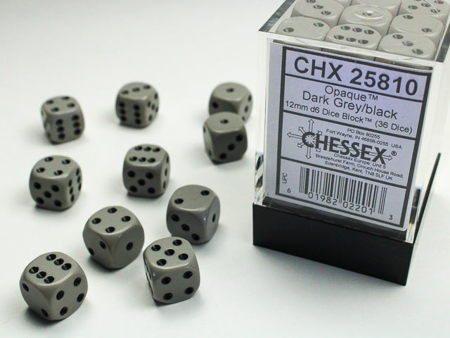 Chessex 36ct Dark Grey / Black Opaque D6 Dice - Duel Kingdom