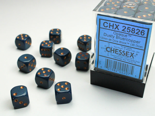 Chessex 36ct Dusty Blue w/gold Opaque D6 Dice - Duel Kingdom