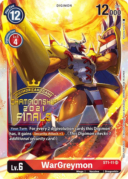 WarGreymon (2021 Championship Finals Event Pack Alt-Art Gold Stamp Set) [ST1-11] [Starter Deck 01: Gaia Red] Foil