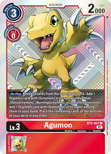 Agumon (New Awakening Pre-Release Tournament Winner Card) [BT5-007] [New Awakening Pre-Release Cards] Foil