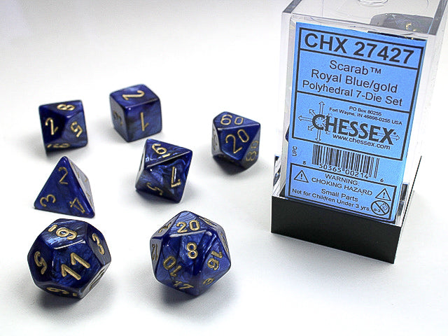 Chessex Scarab® Polyhedral Royal Blue/gold 7-Die Set - Duel Kingdom
