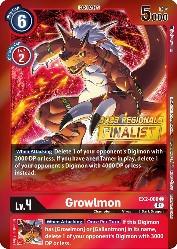 Growlmon (2023 Regionals Finalist) [EX2-009] [Digital Hazard] Foil