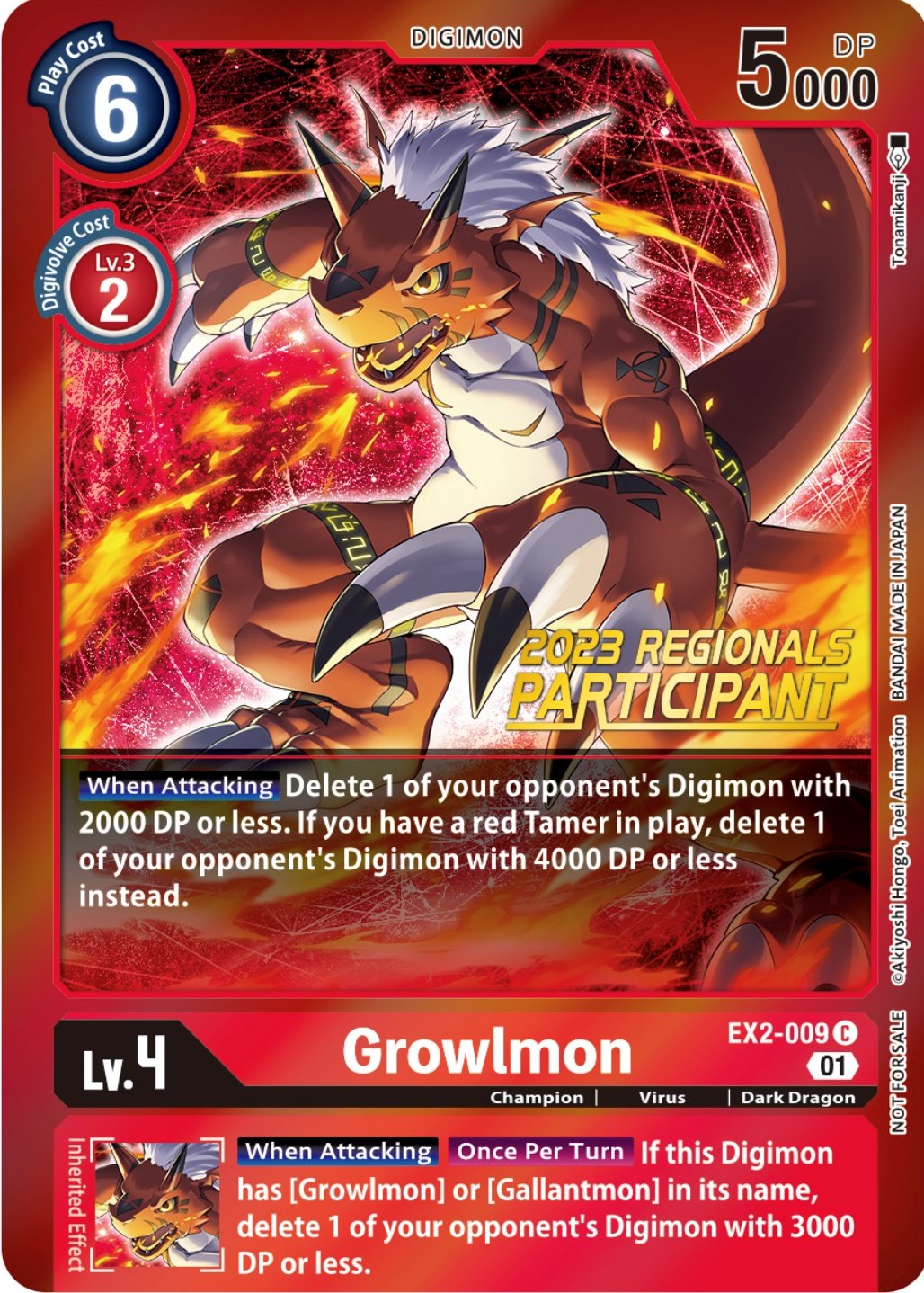 Growlmon (2023 Regionals Participant) [EX2-009] [Digital Hazard] Foil