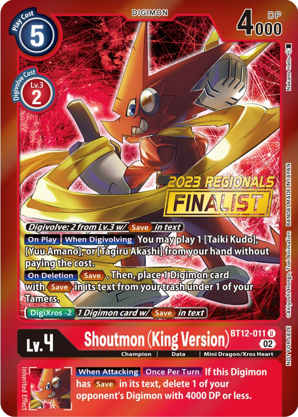 Shoutmon (King Version) (2023 Regionals Finalist) [BT12-011] [Across Time] Foil