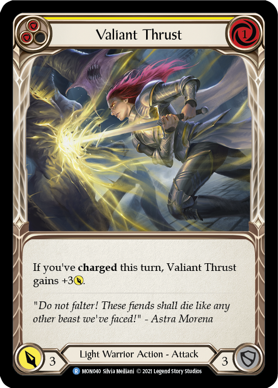Valiant Thrust (Yellow) [MON040] 1st Edition Normal - Duel Kingdom
