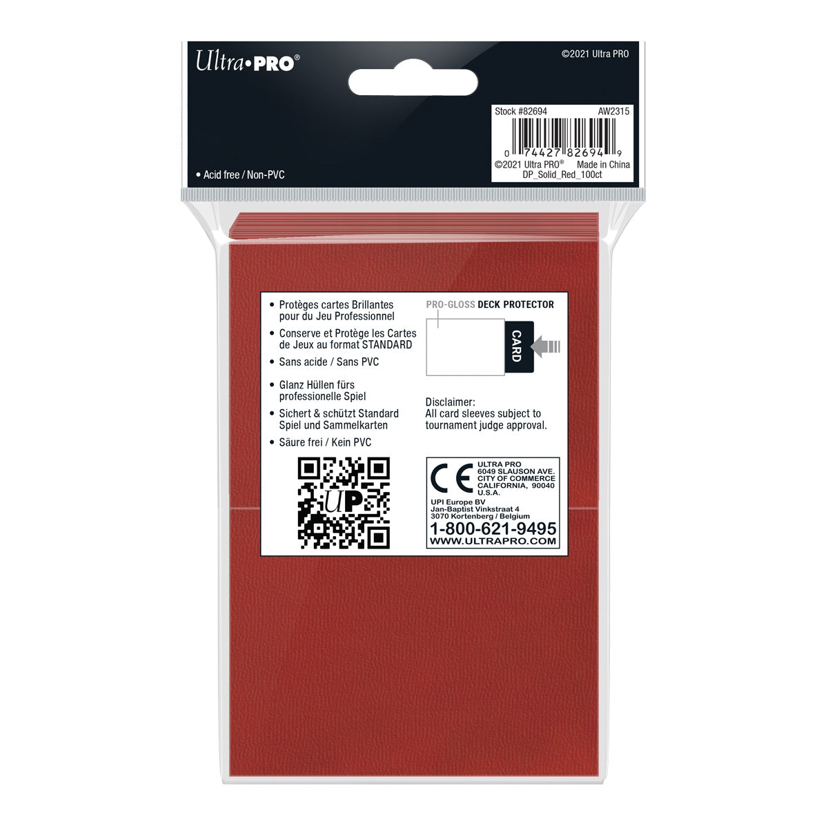100ct PRO-Gloss Red Standard Deck Protector® sleeves - Duel Kingdom