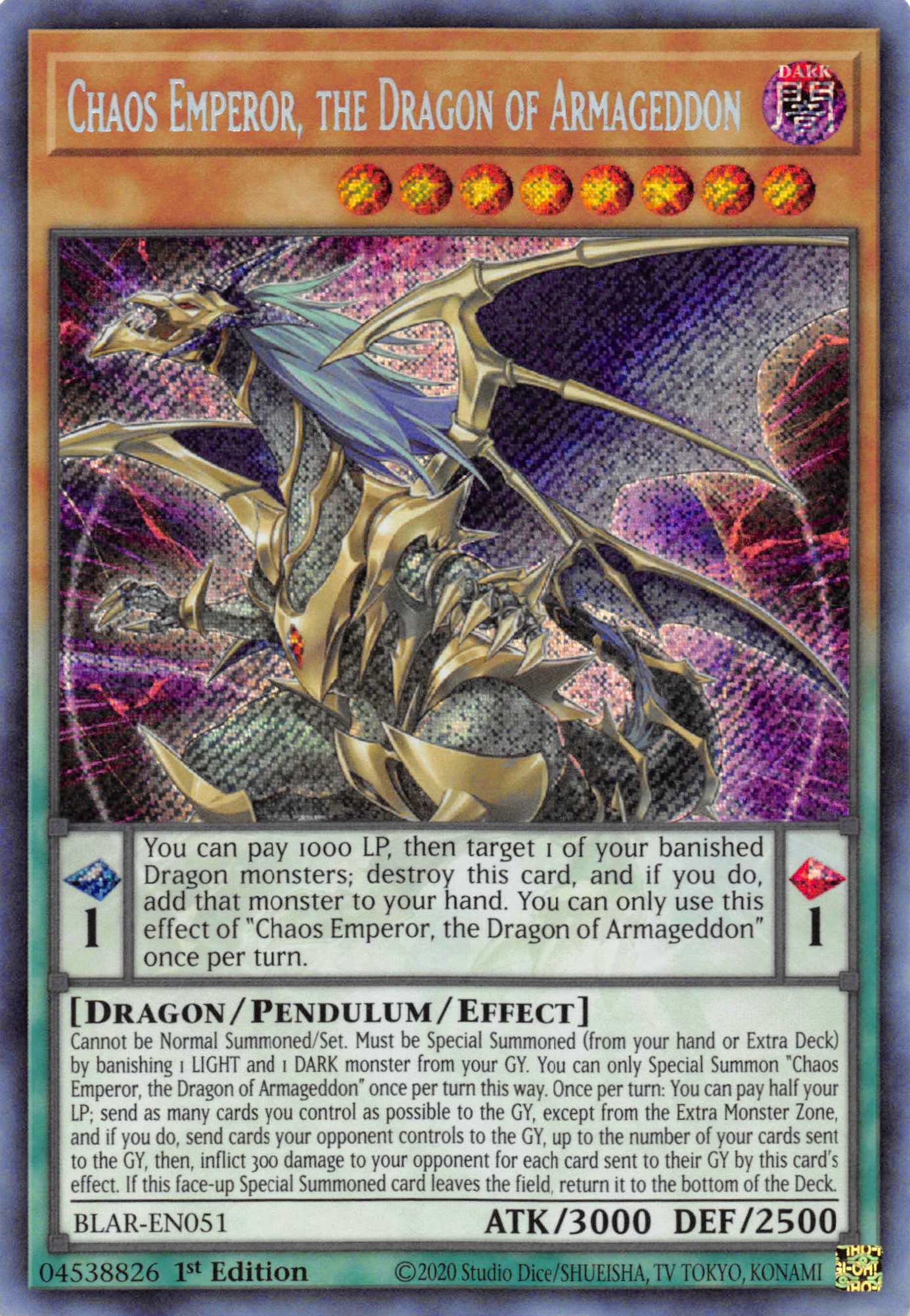Chaos Emperor, the Dragon of Armageddon [BLAR-EN051] Secret Rare