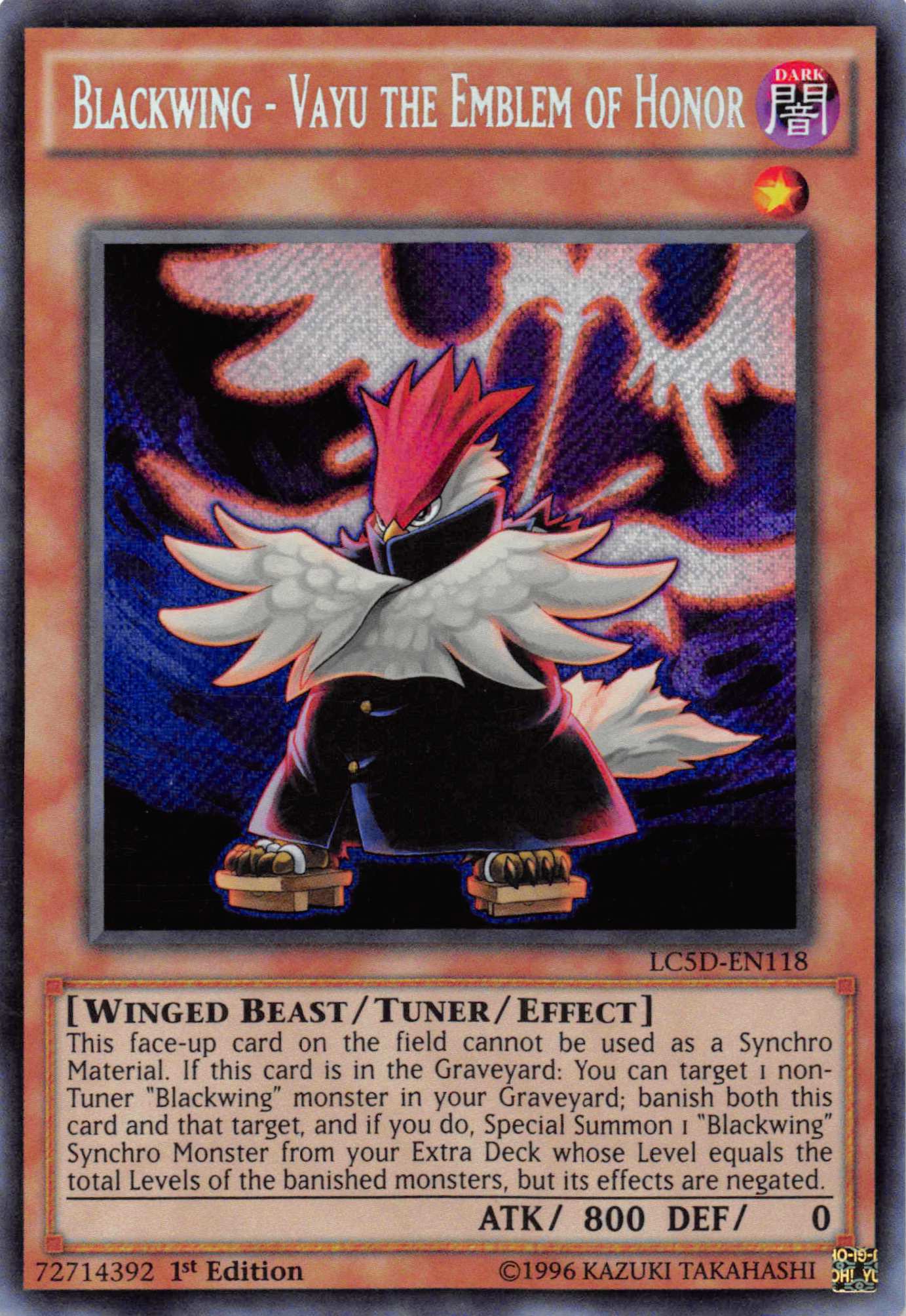 Blackwing - Vayu the Emblem of Honor [LC5D-EN118] Secret Rare