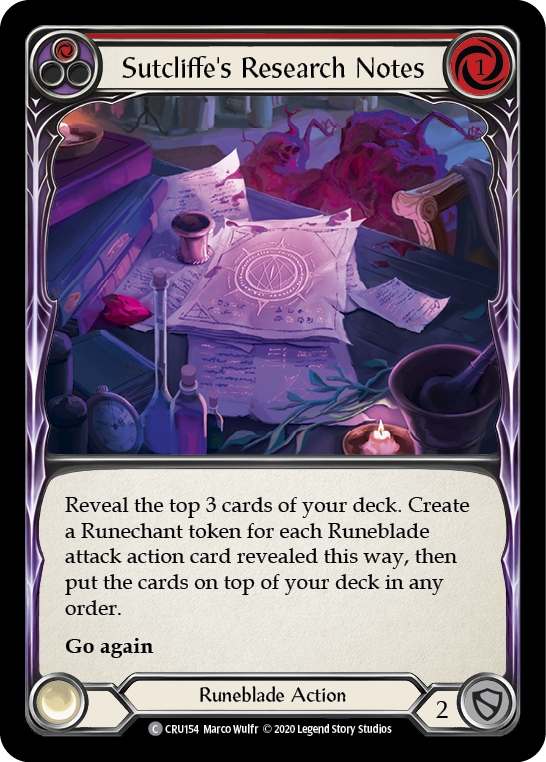 Sutcliffe's Research Notes (Red) [CRU154] 1st Edition Rainbow Foil - Duel Kingdom