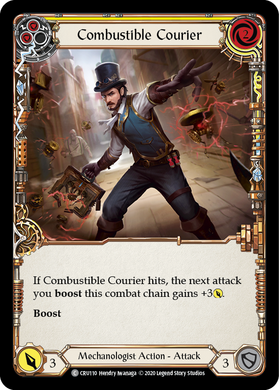 Combustible Courier (Yellow) [CRU110] 1st Edition Rainbow Foil - Duel Kingdom