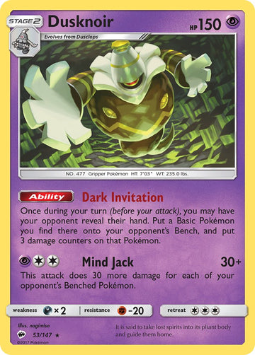 Dusknoir (053/147) (Theme Deck Exclusive) [Sun & Moon: Burning Shadows]
