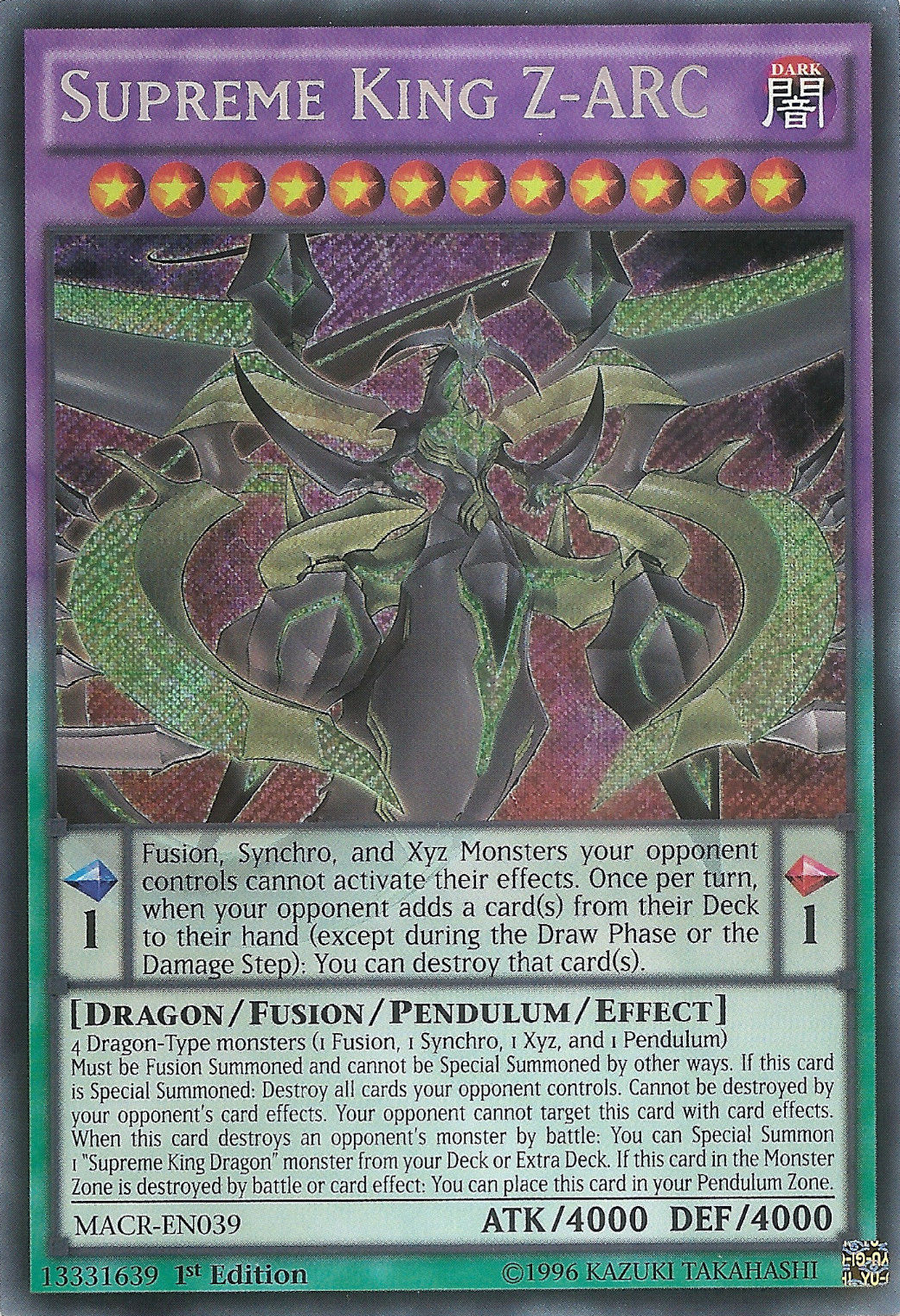 Supreme King Z-ARC [MACR-EN039] Secret Rare - Duel Kingdom